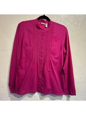 Bass & Co Ladies Medium Y2K Magenta Blouse Button Down Pin Tuck 100% Cotton